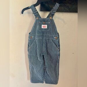 Vintage Round house Navy Striped Kids Overalls